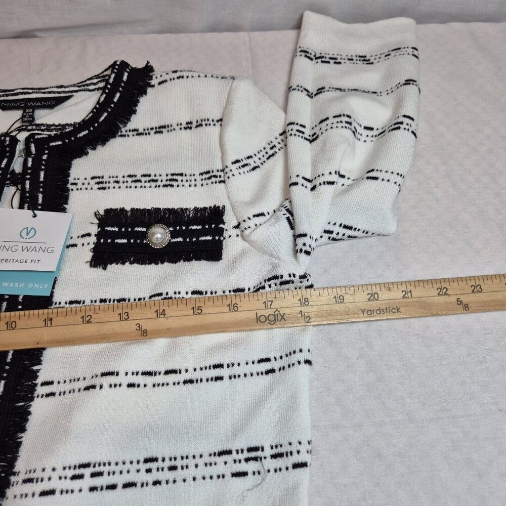 Ming Wang Women's Size XS Striped Blazer Jacket Black White ¾ Sleeve  (42) - Picture 10 of 15